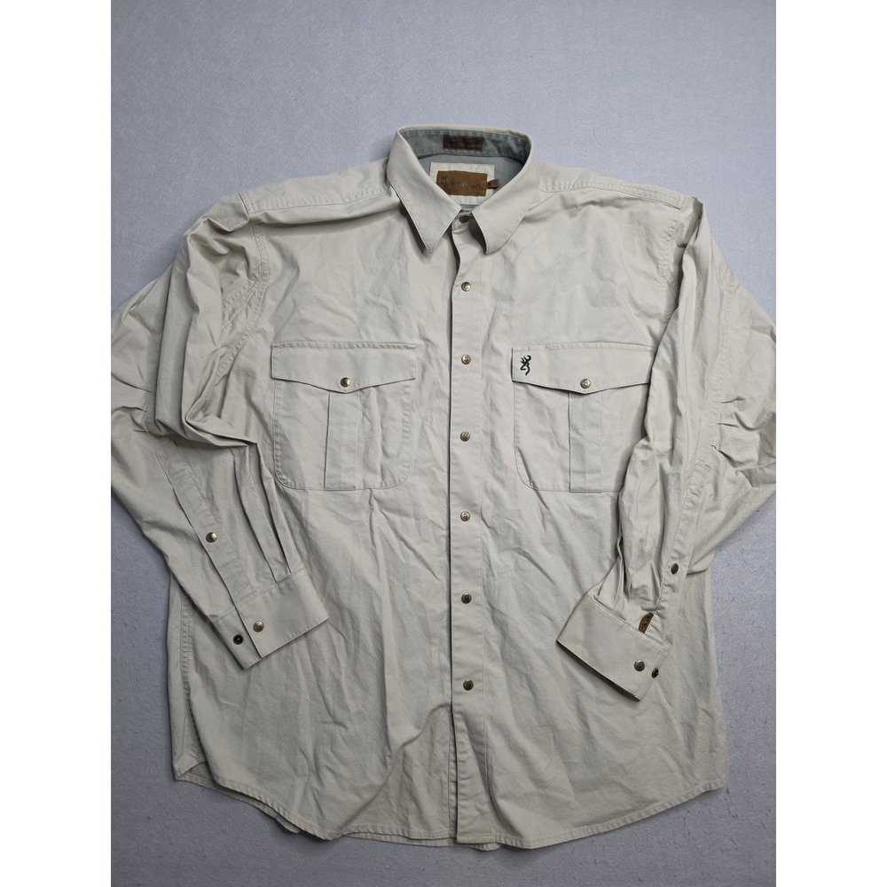 Browning Super Naturals Western Shirt Men's XL Beige Pearl Snap Cowboy Ranchwear